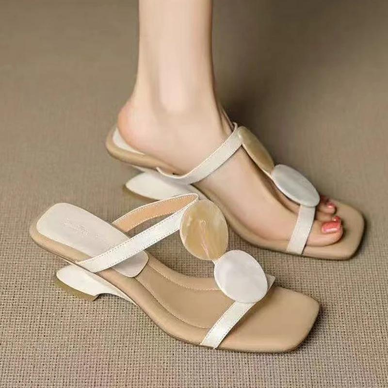 Fashion Women Elegant Heeled Slippers Fashion Shoes Summer Woman Sandals 2025 Designer Slides New Trend Walking Party Mujer De Zapatos