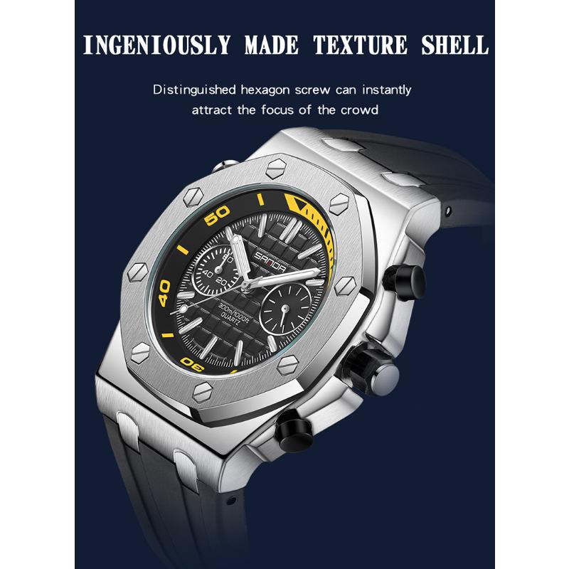 SANDA New Luminous Men's Quartz Watch Nails, Wodoodporne trendy Męskie zegarki kwarcowe