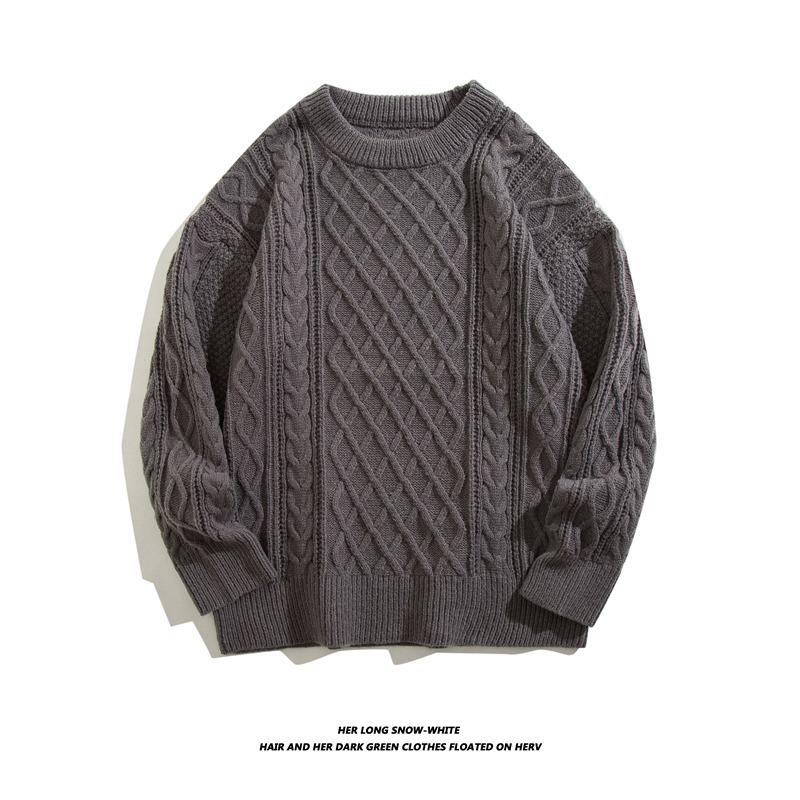 Men s Autumn & Winter Retro Cable Knit Crew Neck Sweater M