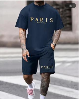 Νέο μοντέρνο σχέδιο Ανδρικό T-shirt Ανδρικό αθλητικό σορτς με κορδόνι Απλό τυπωμένο ανδρικό καλοκαιρινό σετ 2 τεμαχίων, αναπνέον
