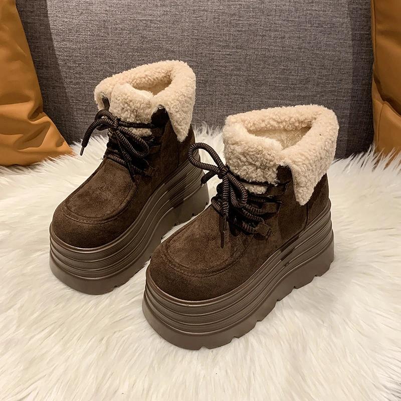 

Мода Новые Женские Зимние Теплые Снежные Ботинки 10СМ Высокая Платформа Короткие Ботильоны Дизайнер Замшевая Кожа Хлопковая Обувь Женские Ботильоны Mujer 38