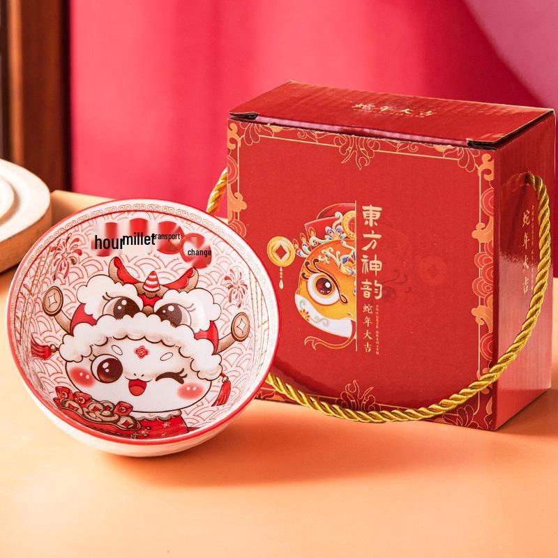 Retro Vintage Ceramic Dinnerware Set: Bowls, Plates, Dishes, Chopsticks in Gift Box - Sophisticated Small Souvenir.
