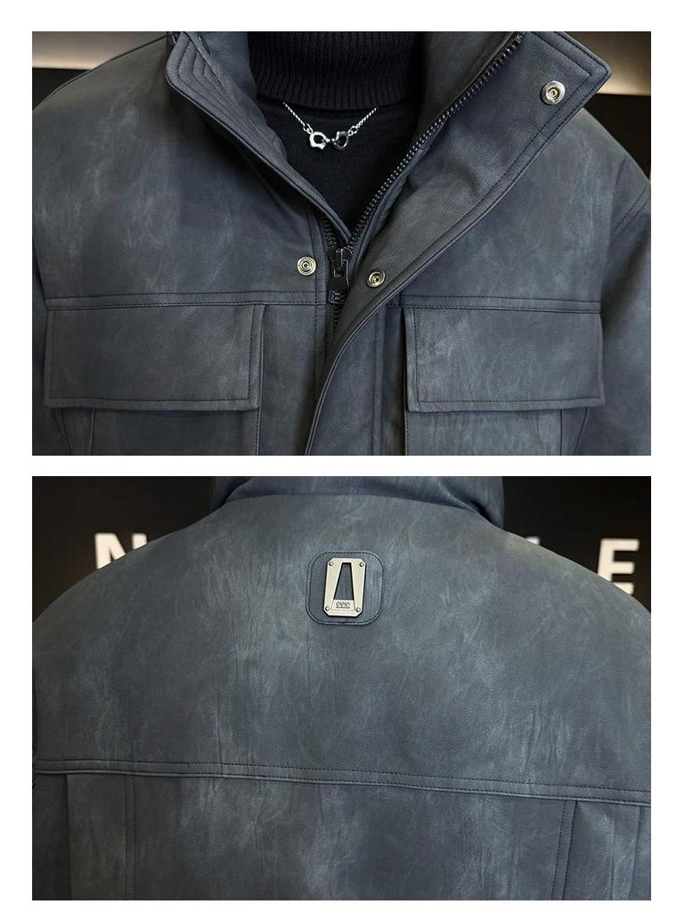 Men's 2025 Lightweight Leather Down Jacket: Stylish Short Winter Coat with Thick Stand Collar for Youth.