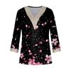 Women's Fashion V-Neck Lace Lace Vintage Floral Print T-Shirt Casual Seven Sleeve Top