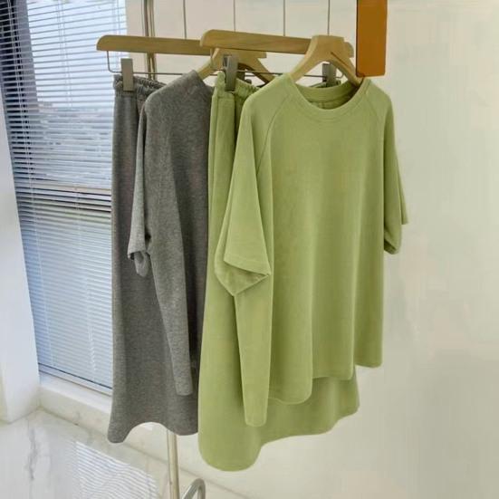 2 pezzi/set da donna, top e gonna, scollo tondo, tinta unita, maniche corte, maglietta, vita regolabile, gonna lunga plissettata, casual, per pendolari e appuntamenti