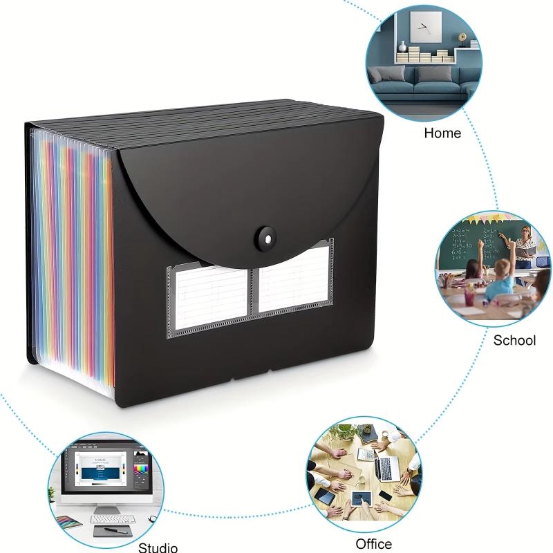 25/13 Bolsillos Plástico Sellado por Tres Lados Cuerda para Colgar Plegable Bolsa Organizadora A4 Carpeta Multicapa Bolsa de Almacenamiento de Archivos de Oficina