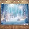 2D Magical Icy Blue Winter Forest Photography Background