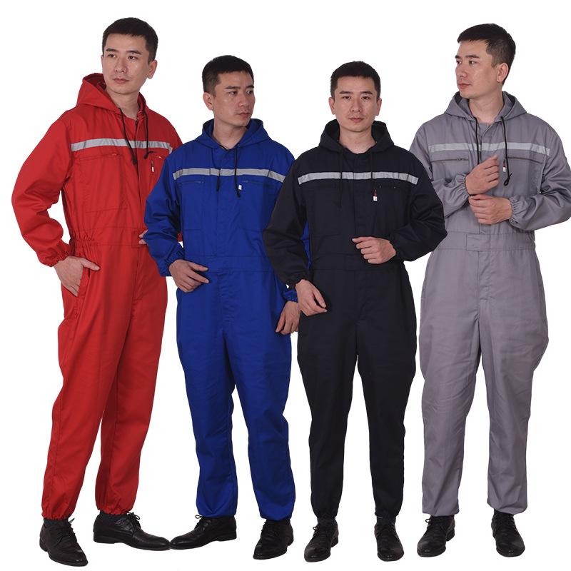 Men's Anti-Static Polyester-Cotton Work Coverall with Reflective Strips - Dustproof, One-Piece Protective Suit for Auto Repair and Sailing.