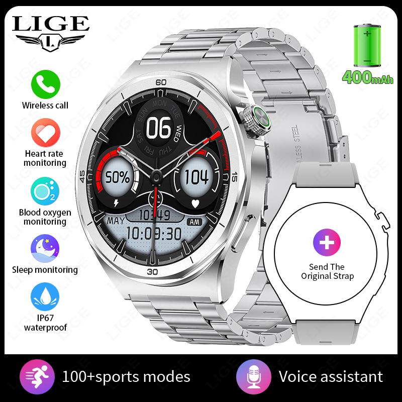 Smart Watch 400mAh Battery Waterproof For Men Bluetooth Call Message Reminder Health Monitor 100+ Sports Modes Smartwatch