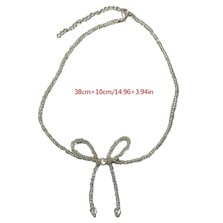 Bowknot Pendant Necklace Colorful Bow Beads Collarbone Chain Versatile Neckchain