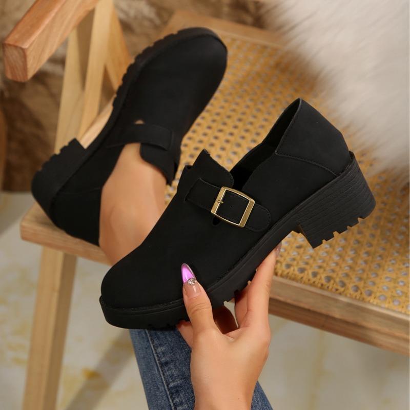 Women's Round Toe Loafers, Soft Sole Block Heel Casual Shoes