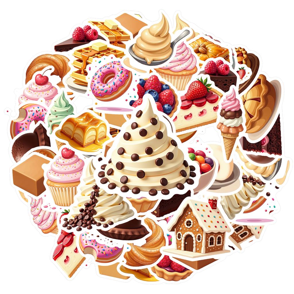 35-70cps Sweet Dessert Stickers Donut Ice Cream Strawberry Cake Aesthetic Decals Decoration Phone Luggage Water Bottle School