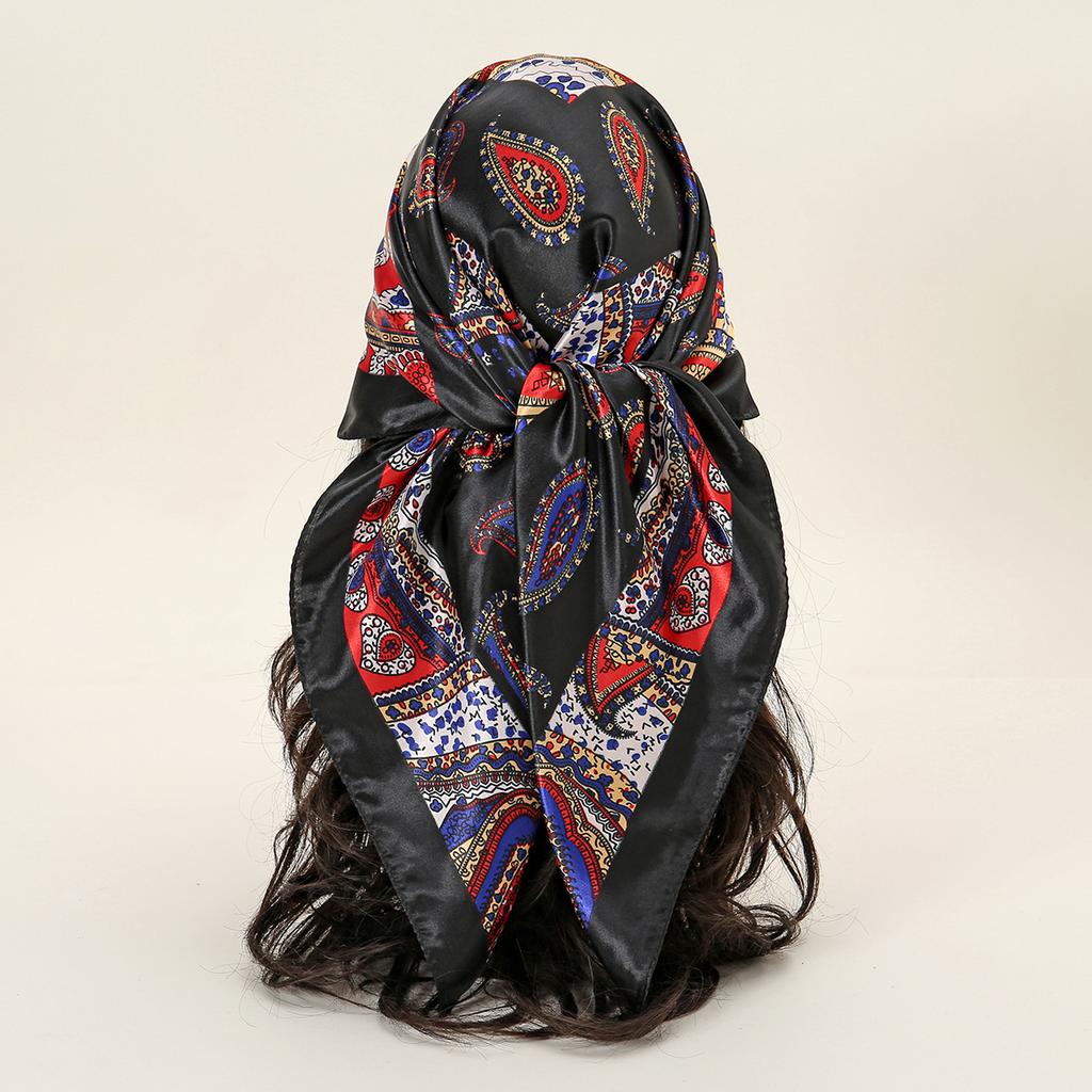 90*90cm Women Scarf Silk Feeling Hair Neck Square Brand Office Bandanna Muffler Waiter Flight Attendants Handkerchief Rings Wrap