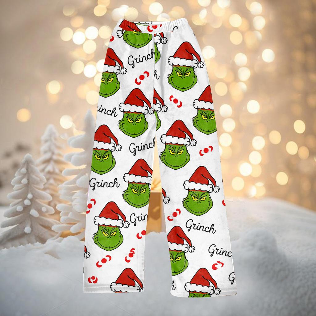 Women's Casual Fashion Christmas Printed Trousers Plush Casual Pants