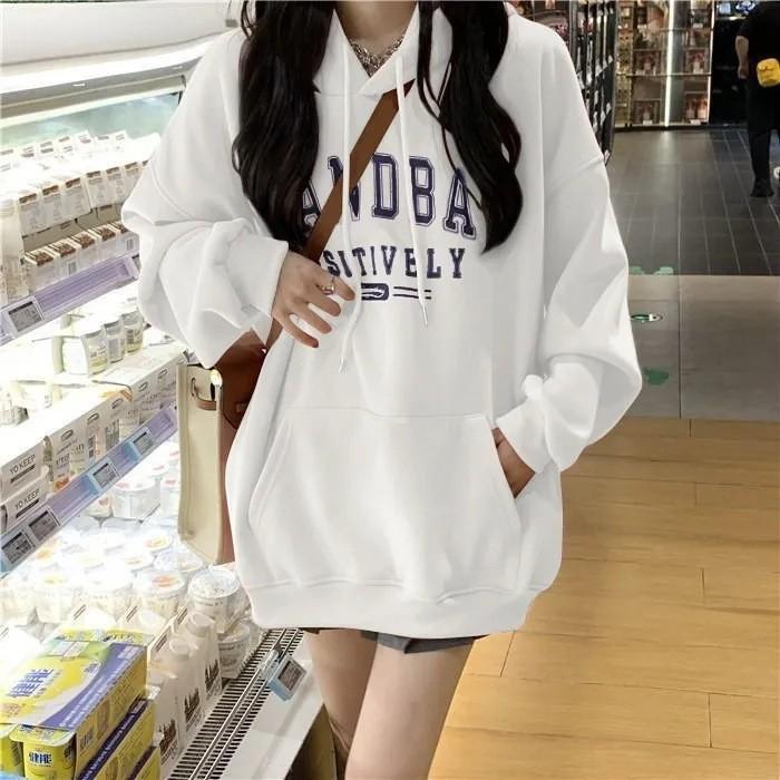 Spring Student Printing Loose Warm Fleece Thickened Hooded Sweater Wholesale for Women
