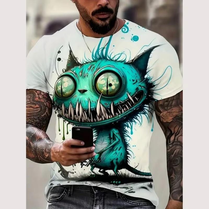 Summer Men's T Shirt Street Casual Short Sleeve Cartoon Print Funny Animal T-Shirts Fashion Streetwear Male Oversized Clothing