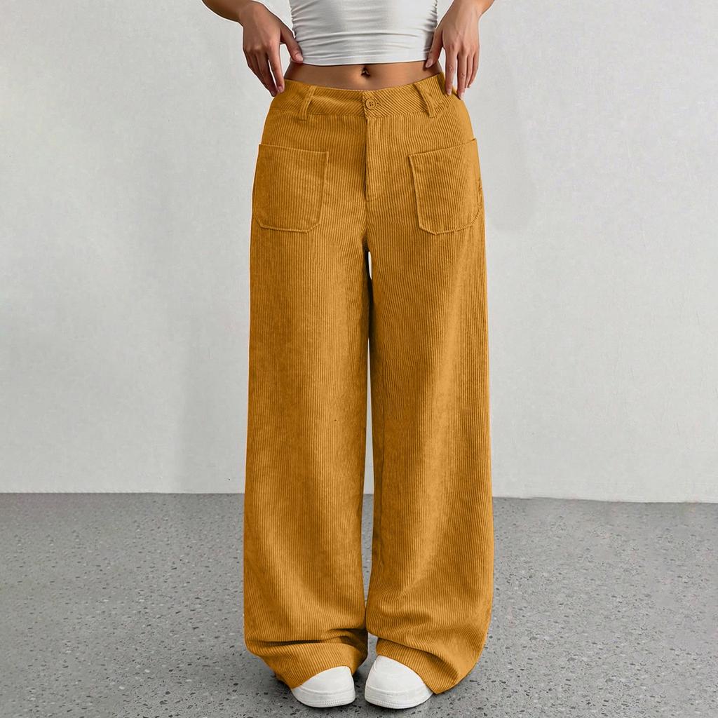 Corduroy Pants For Women Casual  Elastic Waist Straight Leg Pants Loose Comfy Trousers With Pockets