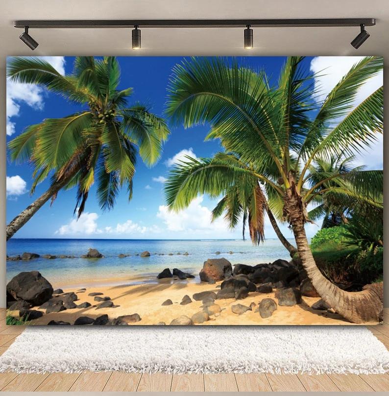 Tropischer Strand Ozean Fotografie Hintergrund Sommer Meeresufer Palme Naturlandschaft Baby Geburtstag Feier Party Foto Hintergrund