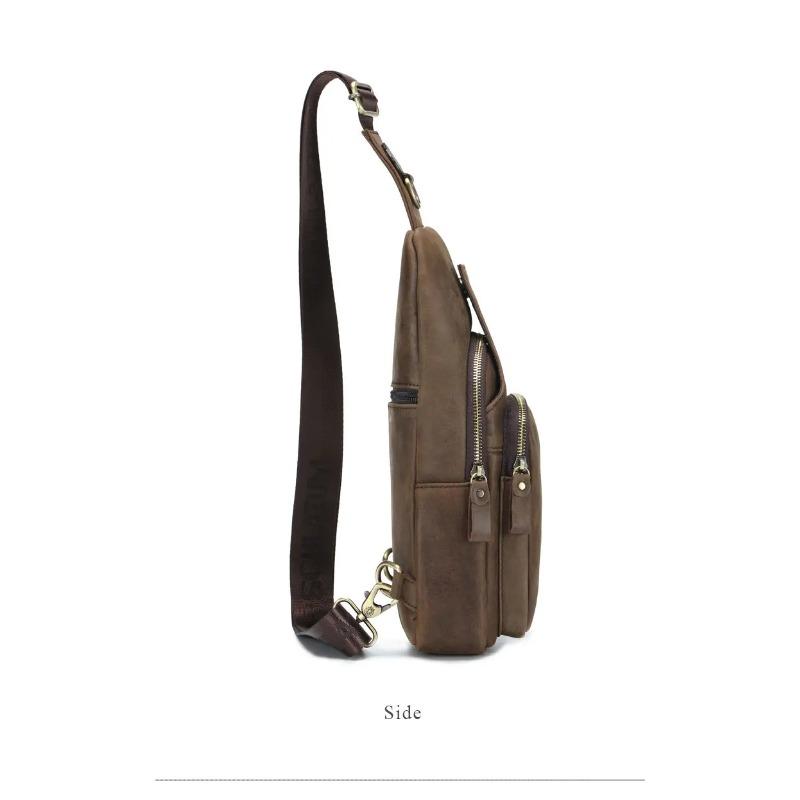 Men's Real Leather Chest Bag Brand Designer Crossbody Sling Backpack Waterproof for Hiking Mountaineering Travel