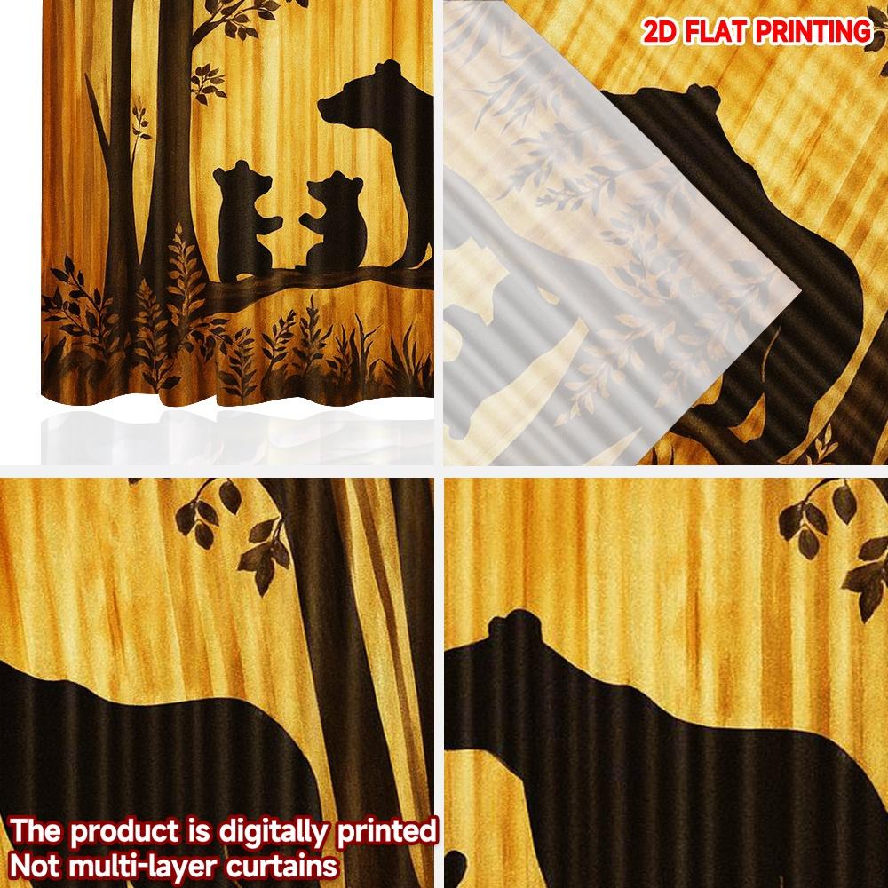 2D flat printing 2pcs Curtain Bear Family in Forest Digital Printed Polyester Drapes Family Party for All Occasions for Bedroom