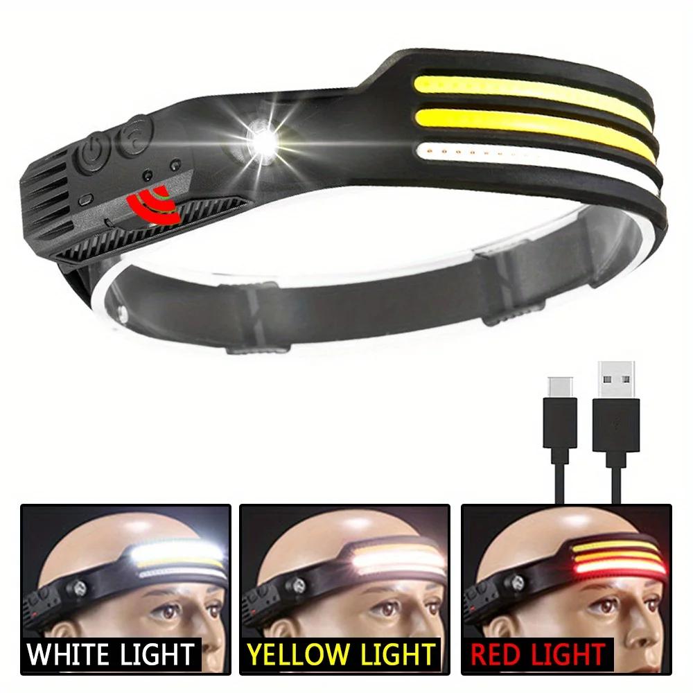 Induction LED COB Headlight Rechargeable Super Bright Work Light Motion Sensor Dimmable Head Lamp For Outdoor Camping Flashlight