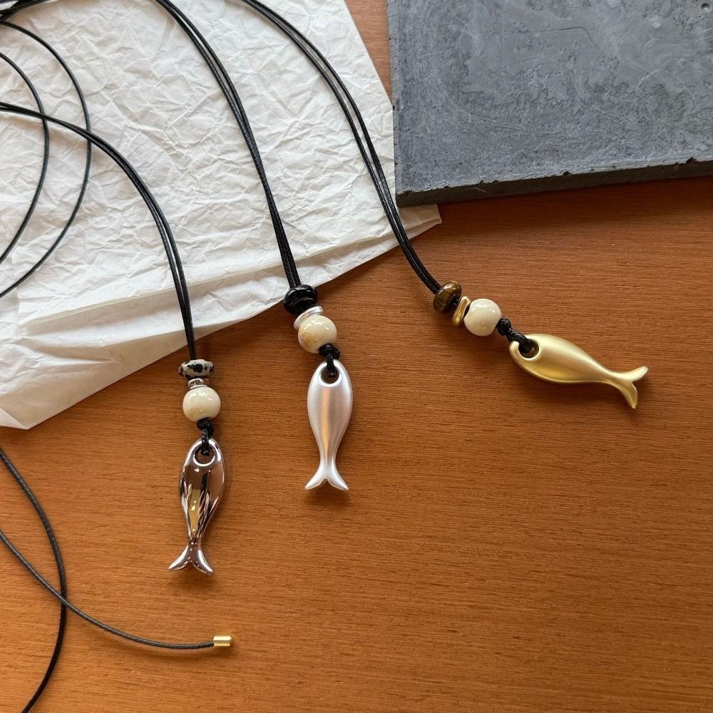 Metal Fish Pendant Necklace Matte Long Sweater Chain New Rope Chain Necklaces Jewelry