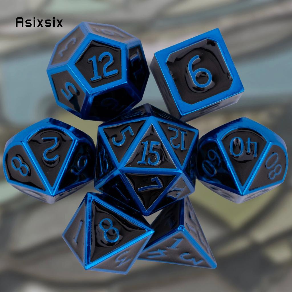 7 Pcs Black Blue  Standard Metal Dice Solid Metal Polyhedral Dice Set Suitable for Role-Playing RPG  Board Game Card Game