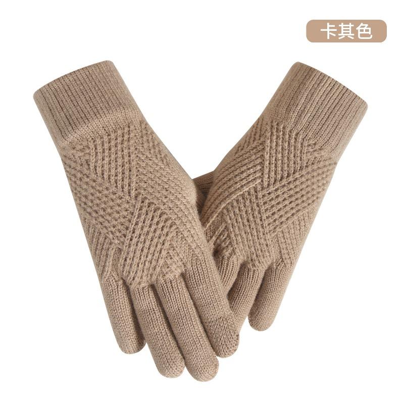 New Women's Touch Screen Gloves Thickened Knitted Gloves Warm and Cold-proof Simple Plush Wool Gloves Can Touch the Screen
