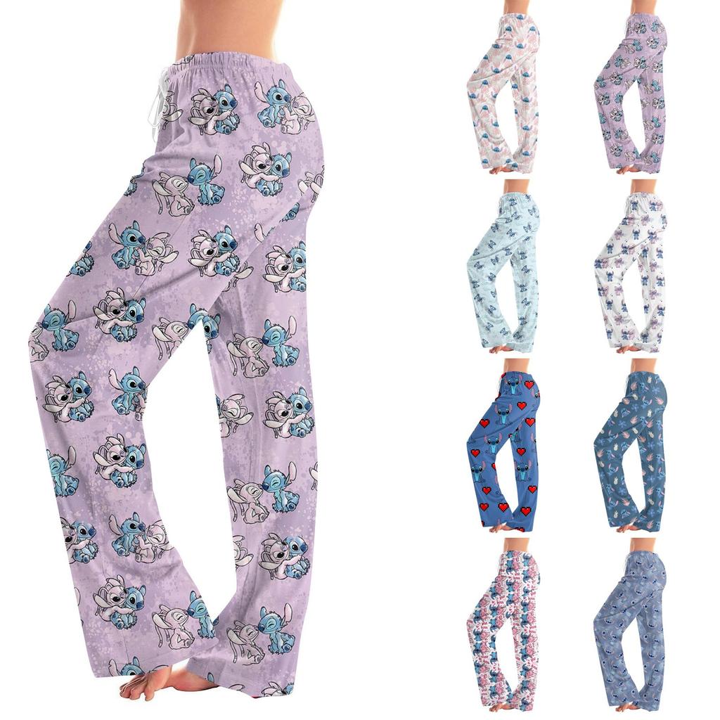 Womens Pajama Pants Sleepwear Casual Drawstring Elastic Waist Pants Comfy Straight Yoga Loose Trousers