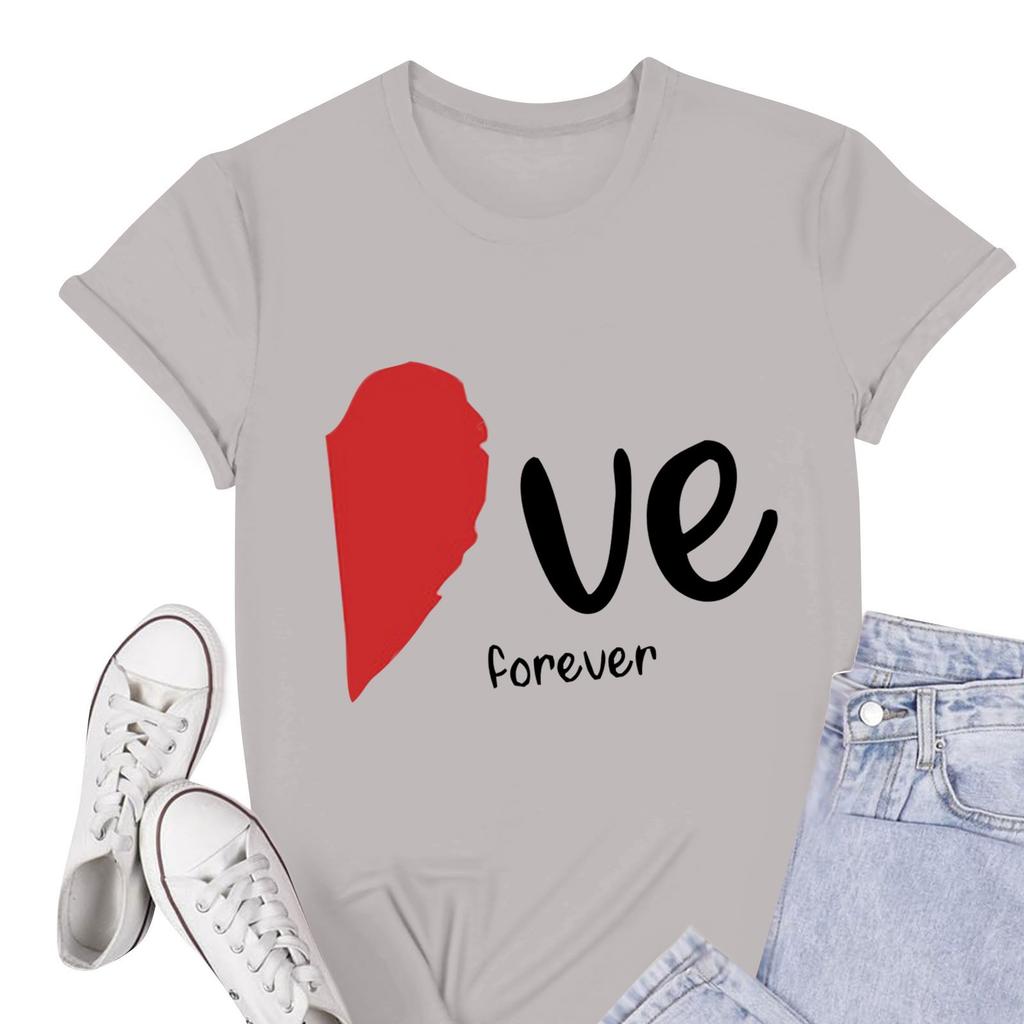 Ladies Casual Round Neck Short Sleeve Pullover Valentine's Day Printed T-Shirt