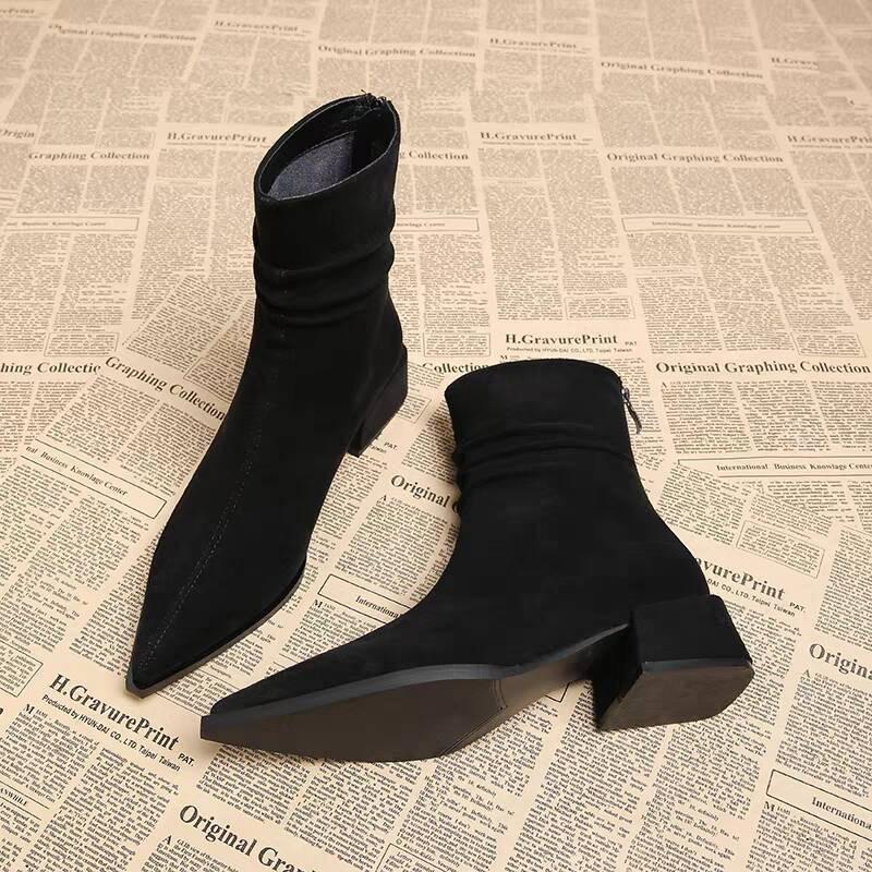 Autumn Winter Women Sock Ankle Boots Square Heel Shoes Ladies Elegant Keep Warm Short Booties Women Zapatos De Mujer