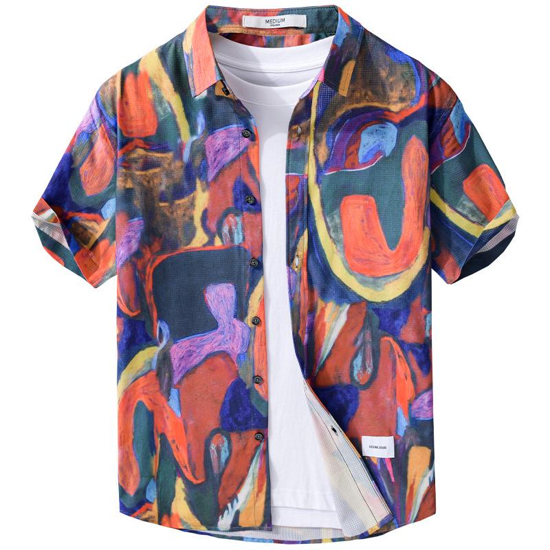 Men's Trendy Design Print Short Sleeve Beach Shirt - Comfortable, Breathable, Youth Casual Style
