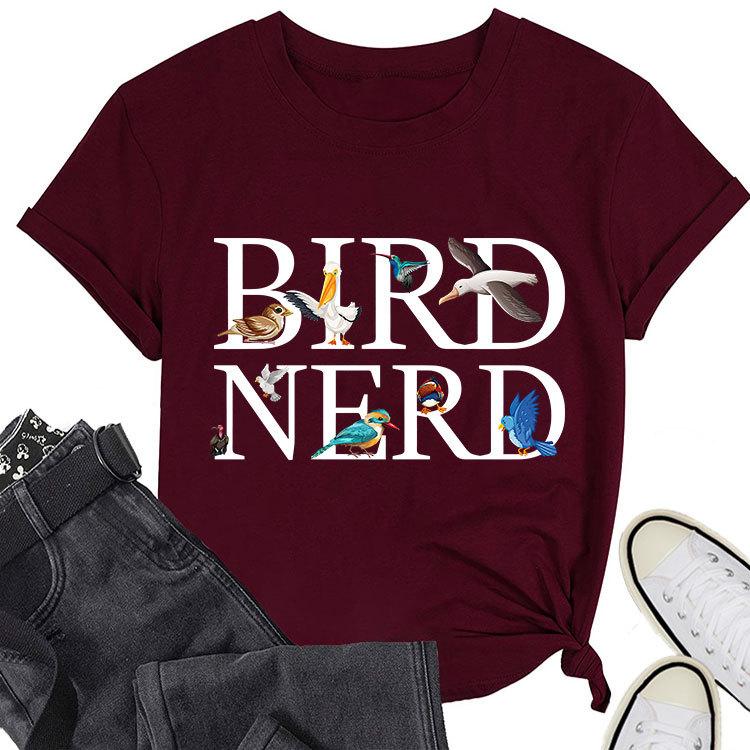 New summer fashion shortsleeved Tshirt Bird Nerd Tee printed casual Womens crewneck top with pullover