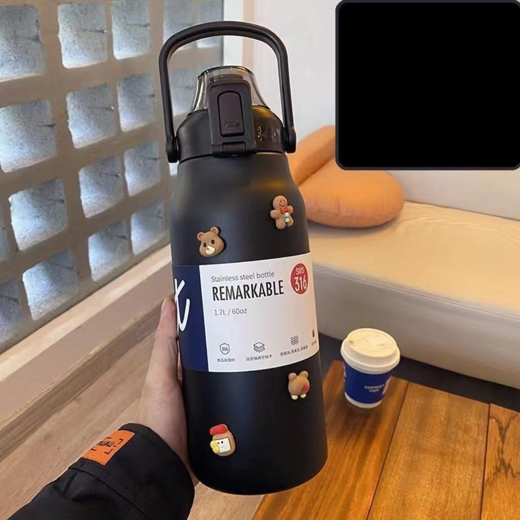 

Спортивная чашка из нержавеющей стали с соломенной изоляцией, портативная кастрюля с ручкой большой емкости для улицы, двухслойная вакуумная дорожная кастрюля 1000ML