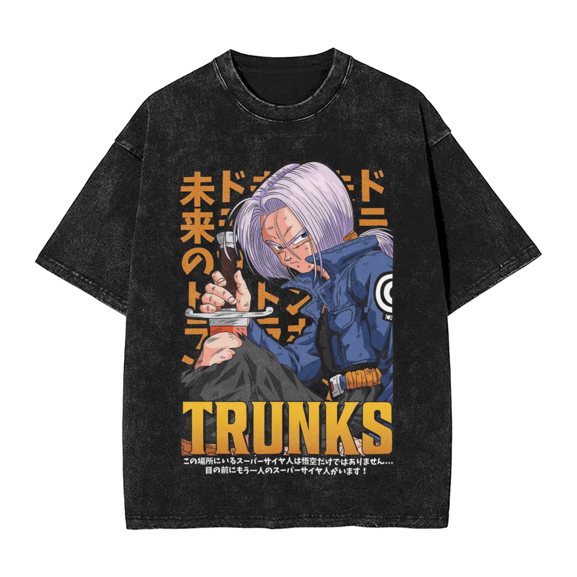 TRUNKS Dragon Ball T Shirts Hip Hop Washed Short Sleeve Harajuku TShirts Vintage for Unisex Women Tops Streetwear Printed Tees S
