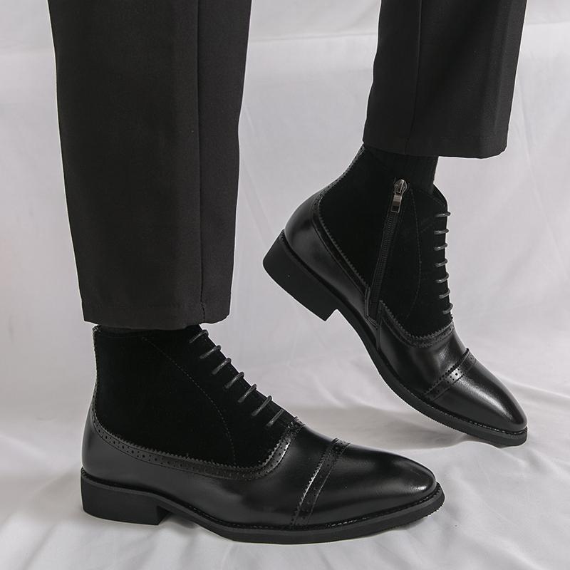 Men Formal Business Ankle Boots Black Brown Leather Shoes High Boots Brogue Boots Large Size