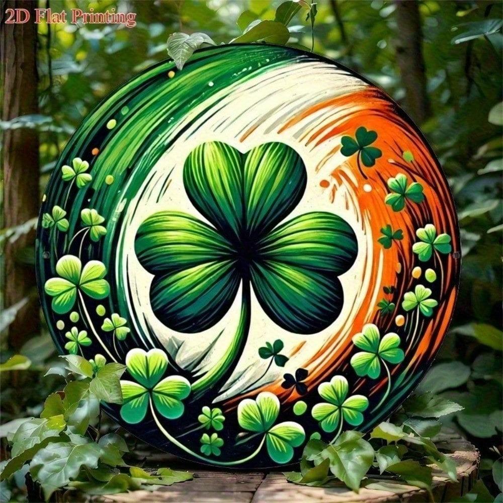 2D Irish Shamrock Metal Wall Decor Rustic Farmhouse Sign St. Patrick's Day Vintage Green Leaf Plaque