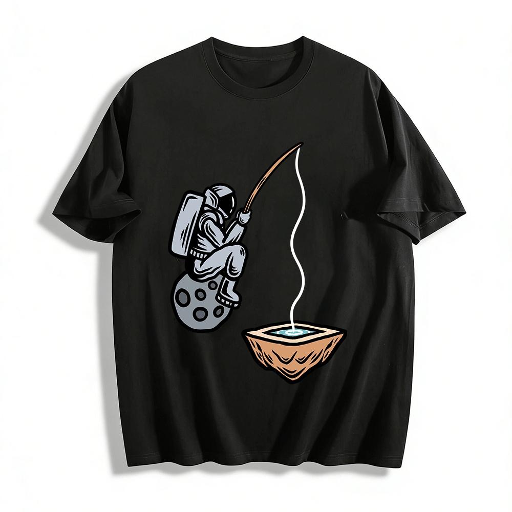 

Astronaut Fishing Graphic Casual Funny Space Themed Tee Pure cotton T-shirt XXS