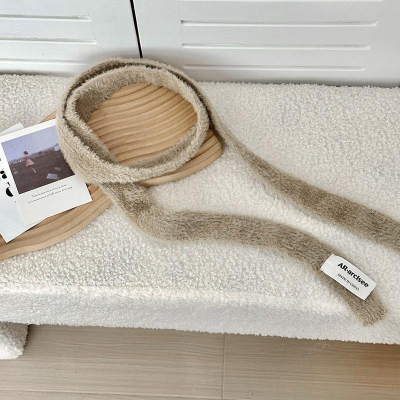 Scarf women's winter advanced sense niche design fluffy narrow strip solid color decoration warm autumn and winter scarf scarf scarf