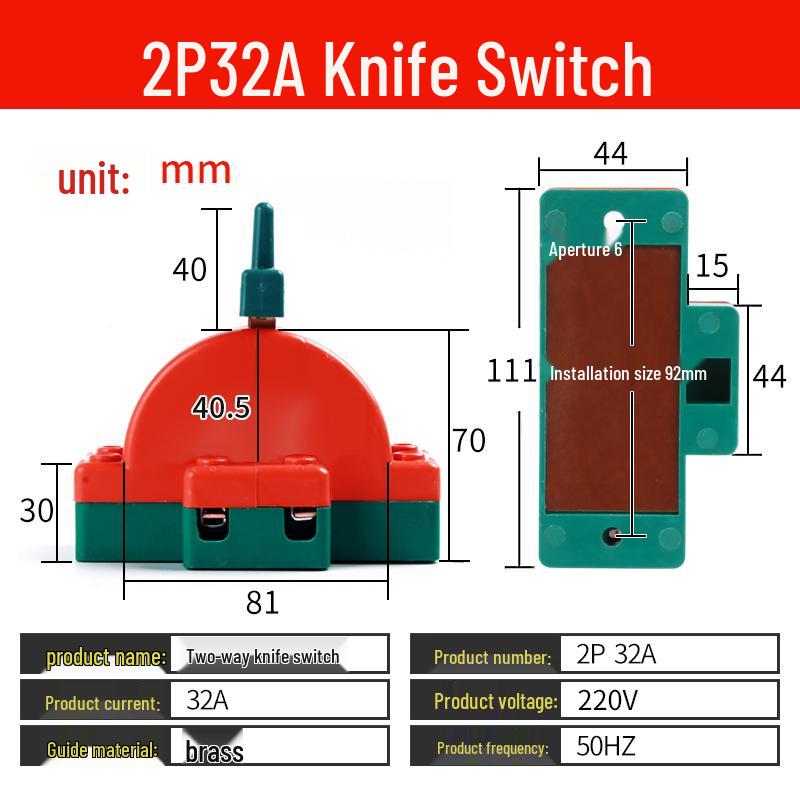 

2P 32A Dual-Pole, Double-Throw 220V Reversing Knife Switch for Household Electricity.