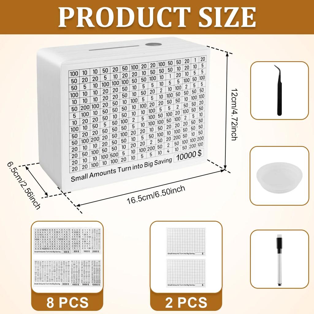 10000 Trälåda för utmaning att spara pengar, Kontantvalv Spargris för Vuxna Barn Sparmål Smash Box Sparbössa