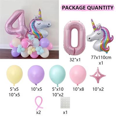 42pcs Rainbow Unicorn Theme Balloon Column 32inch Pink Number 1-9th Girl Birthday Party Favors Baby Shower Decorative Balloons