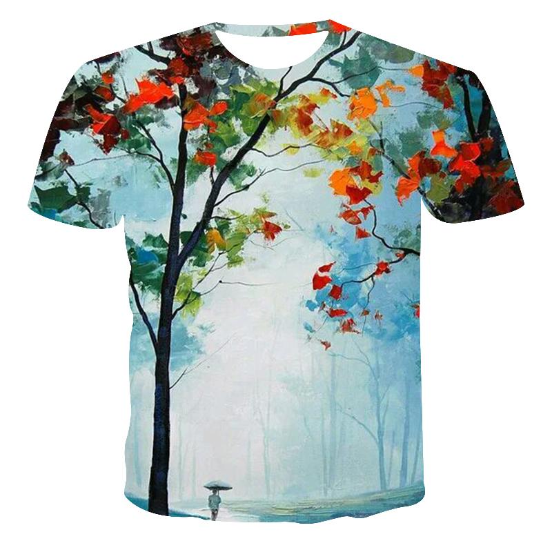 Men's T-Shirt Summer Forest Sunset Pattern 3d Printed Natural Pattern Casual Comfort O Collar Tops Oversized Clothing