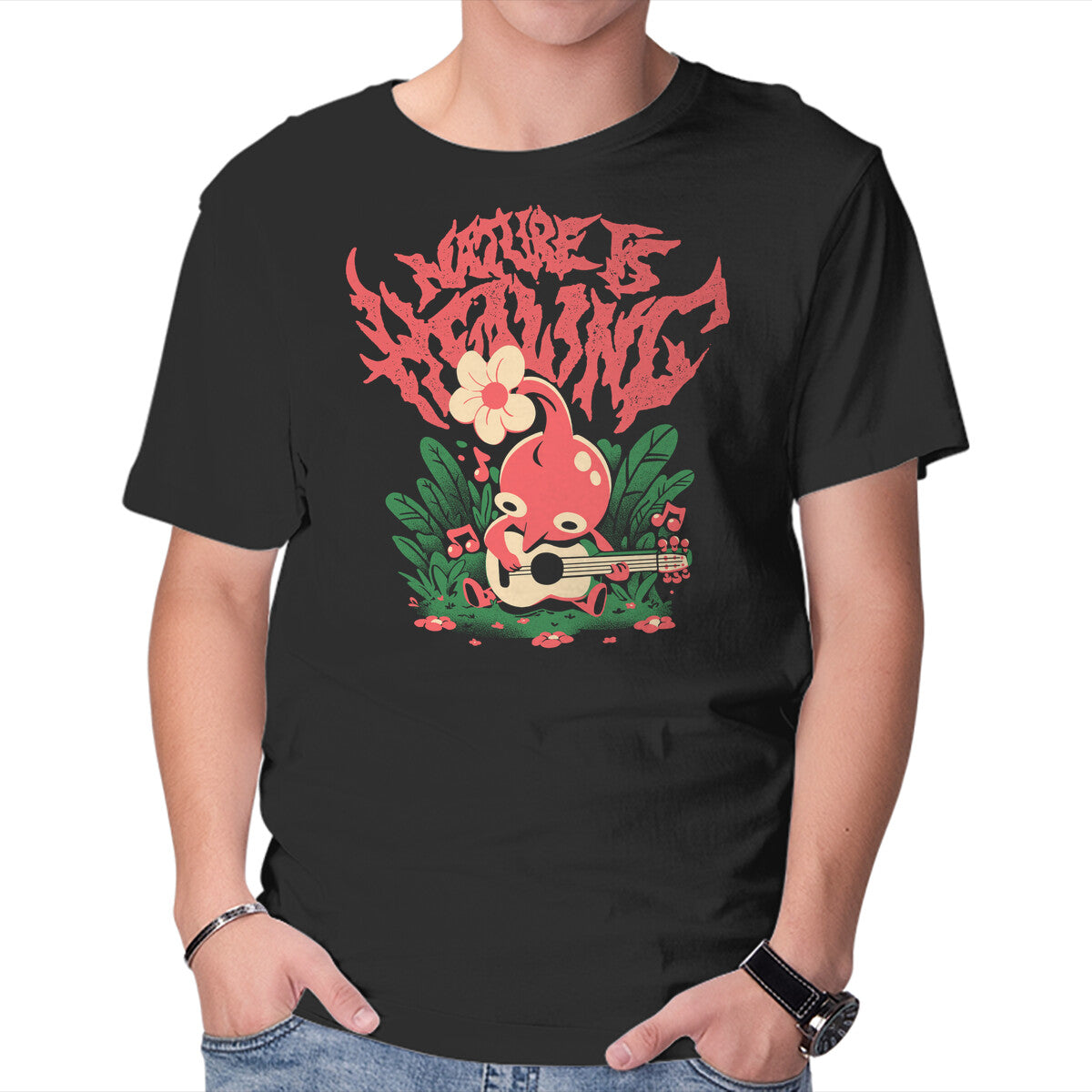 Unisex Crew Neck T-Shirt Nature Is Healing Graphic Short Sleeve Casual Tee XL