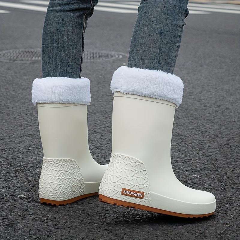 Women's Mid-Calf Warm Boots Slip-On Fashionable Ankle Boots with Removable Fleece Lining Outdoor Activities and Rainy Weather Use Winter Boots