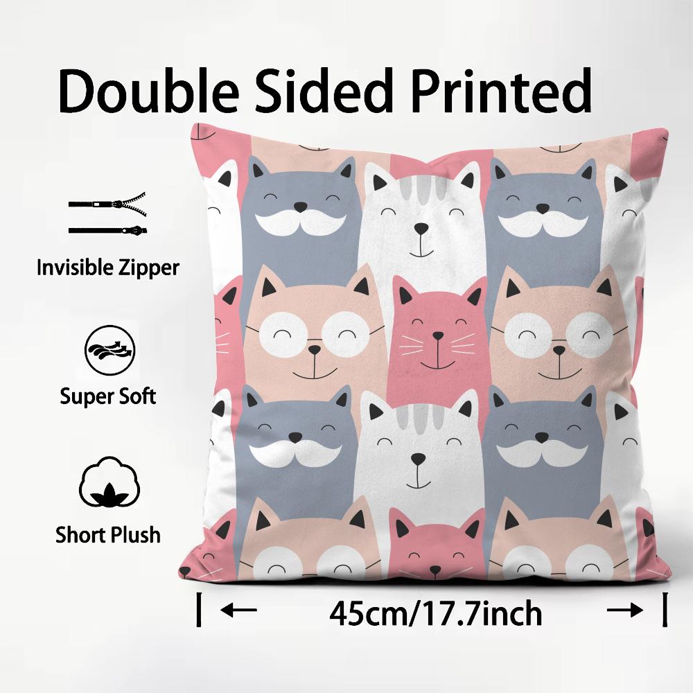 Cute Cats Themed Cushion Cover Premium Comfort Reversible Pillow Cove -Two In One Design for Any Room & Car Interior