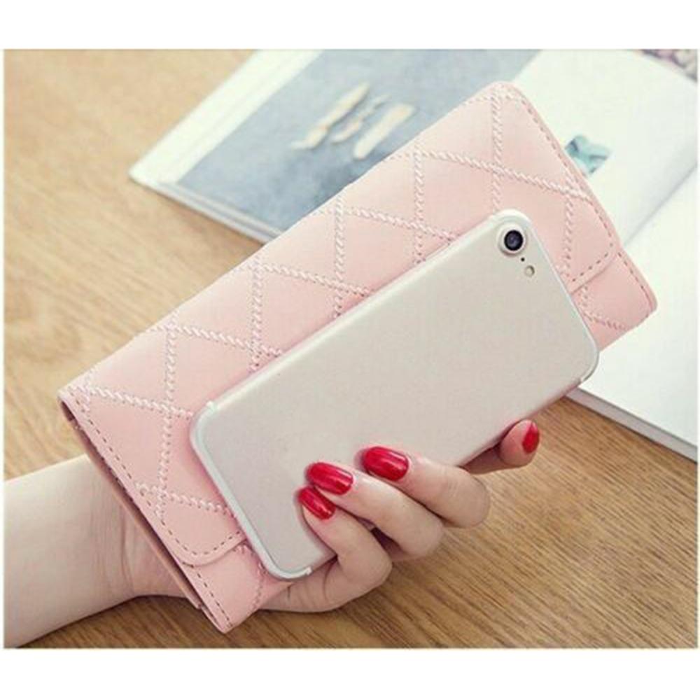 Damski Długi Portfel ze Skóry PU Wzór Diamentowy Portmonetka Duża Pojemność Etui na Karty Klamra Korona Damska Torba na Telefon Prezenty dla Dziewczyn