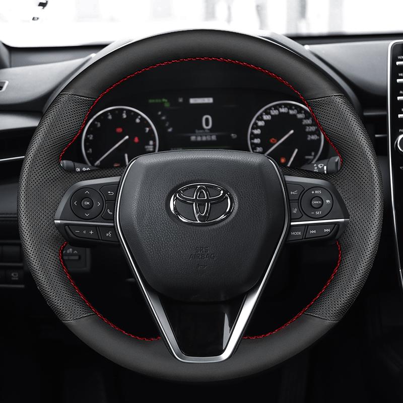 hand-stitched Anti-slip black red Genuine Leather Steering Wheel Cover For Toyota Avalon Camry Crown 2018-2019 Corolla 2018-2020