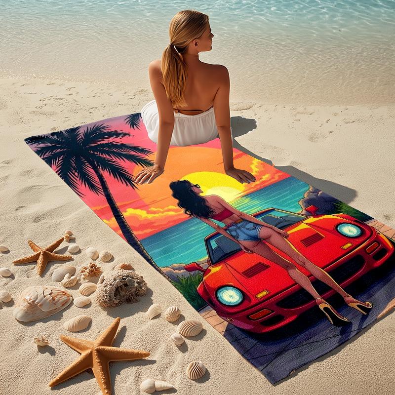 Sunset Drive Stylish Digital Printing Beach Towel Quick Drying Absorbent Blanket For Beach Pool Gym Travel Christmas Gift C9211690