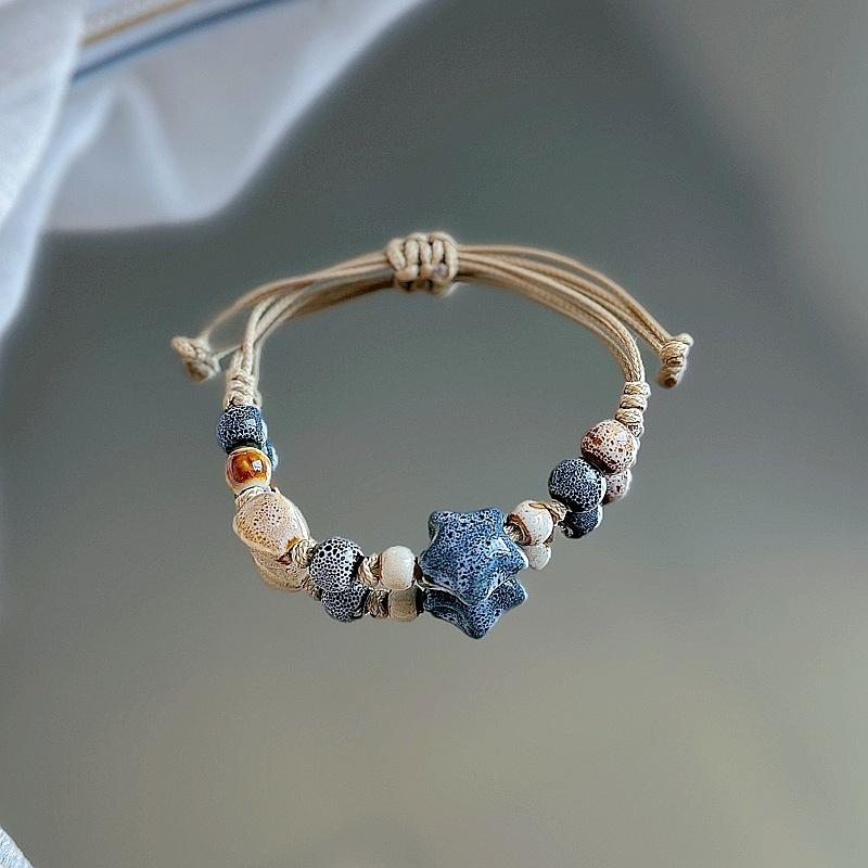 China Ethnisch Retro Jingdezhen Keramik Stern Runde Perlen Kette Armband für Frauen Freundschaft Charme Schmuck Zubehör Geschenke